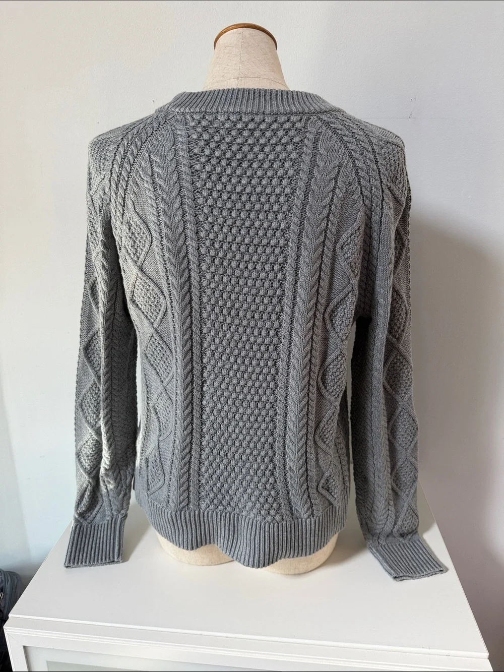 Gray Cable Knit Crewneck Sweater